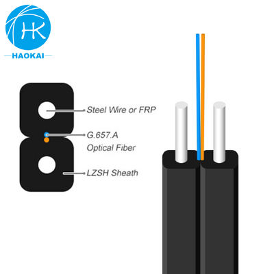 สายเหล็ก LSZH FTTH ดรัปเคเบิล ดรัปภายใน สายไฟฟ้าไฟเบอร์ออปติก GJXH G657a1