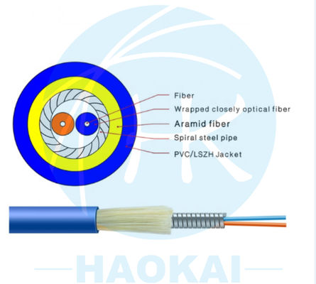 GJFXH Simplex Armored Indoor Drop Fiber Cable G657A2 1core กับเส้นเคฟลาร์