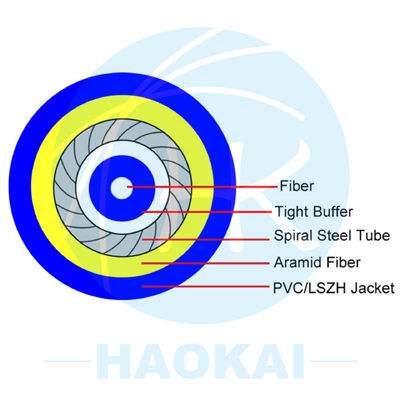 GJFXH Simplex Armored Indoor Drop Fiber Cable G657A2 1core กับเส้นเคฟลาร์