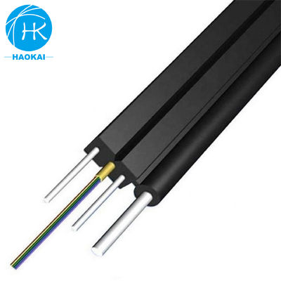 2core 6core FTTH Drop Cable Flat Fiber Optic Cable กับสายเหล็กท่อกลางอารามิด