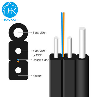 เคเบิลไฟเบอร์ออปติกอากาศ FTTH 2core Outdoor Drop Fiber Cable With LSZH สีดํา