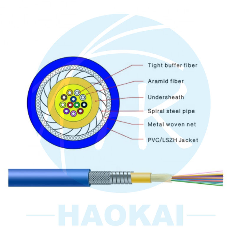 GJFXH Simplex Armored Indoor Drop Fiber Cable G657A2 1core กับเส้นเคฟลาร์