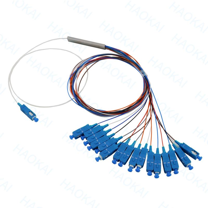 เครื่องแยกไฟเบอร์ออปติก FTTH ไมนิท่อเหล็ก 1x16 เครื่องแยก PLC ด้วยเครื่องเชื่อม SC UPC