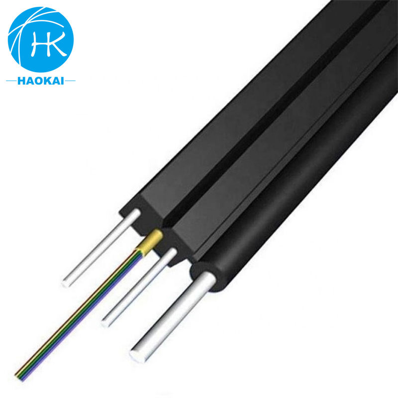 2core 6core FTTH Drop Cable Flat Fiber Optic Cable กับสายเหล็กท่อกลางอารามิด
