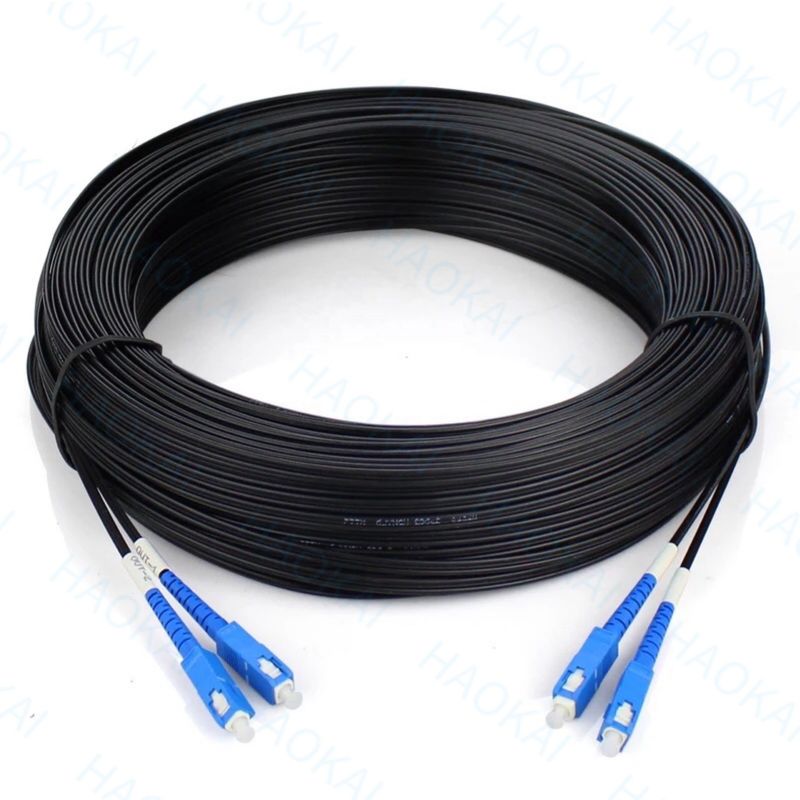 FTTH Outdoor Patch Cord 2core Steel Wire Drop Fiber Optical Cable 2SC-2SC เครื่องเชื่อม